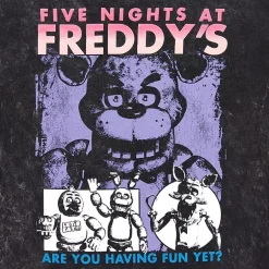 Womens Juniors Crew Neck Elbow Sleeve Oversized Five Nights at Freddys Graphic T-Shirt