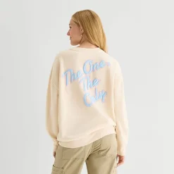 Womens Juniors Crew Neck Long Sleeve Embroidered Mickey Mouse Sweatshirt