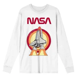 Womens Juniors Crew Neck Long Sleeve Loose Fit NASA Graphic T-Shirt