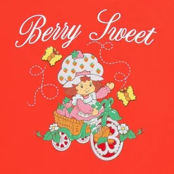 Womens Juniors Crew Neck Short Sleeve Oversized Strawberry Shortcake Graphic T-Shirt