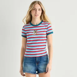 Womens Juniors Crew Neck Short Sleeve Fitted Tom and Jerry Graphic T-Shirt