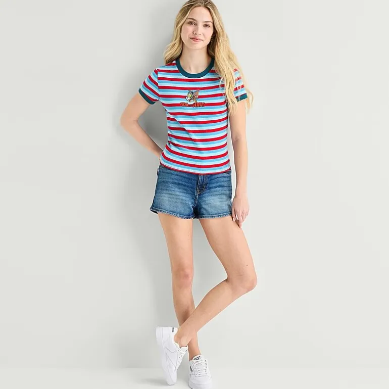 Womens Juniors Crew Neck Short Sleeve Fitted Tom and Jerry Graphic T-Shirt