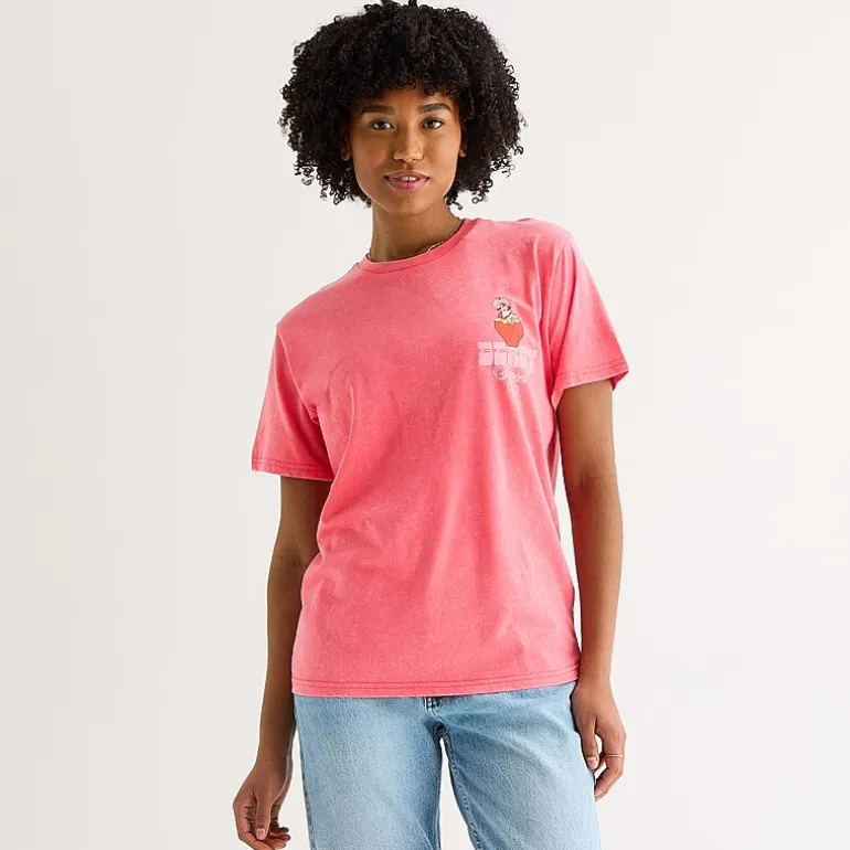 Womens Juniors Crew Neck Short Sleeve Regular Fit Strawberry Shortcake Graphic T-Shirt