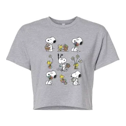 Womens Juniors Crew Neck Short Sleeve Boxy Fit Peanuts Snoopy Graphic T-Shirt