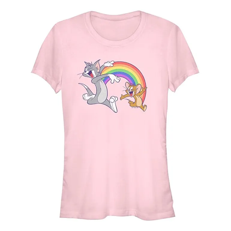 Womens Juniors Crew Neck Short Sleeve Regular Fit Tom and Jerry Graphic T-Shirt