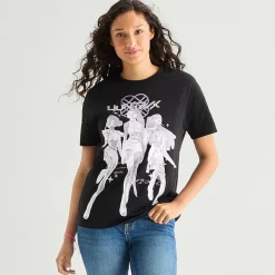 Womens Juniors Crew Neck Short Sleeve Loose Fit KPop Demon Hunters Graphic T-Shirt