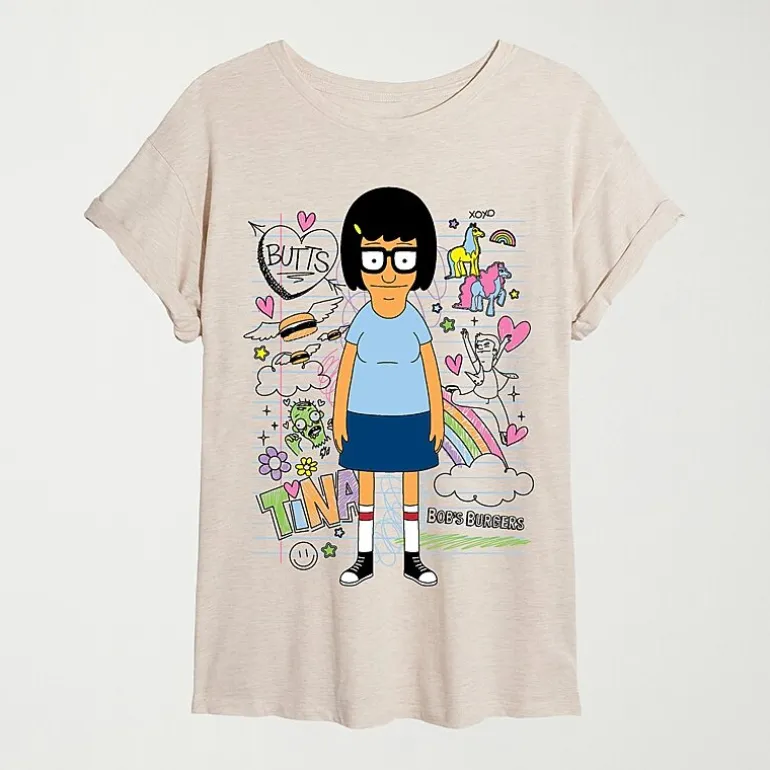 Womens Juniors Crew Neck Short Sleeve Oversized Bob's Burgers Graphic T-Shirt