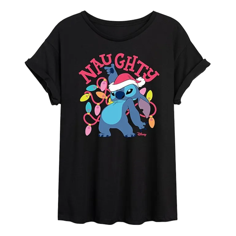 Womens Juniors Crew Neck Short Sleeve Regular Fit Lilo & Stitch Graphic T-Shirt