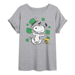 Womens Juniors Crew Neck Short Sleeve Regular Fit Peanuts Snoopy Graphic T-Shirt