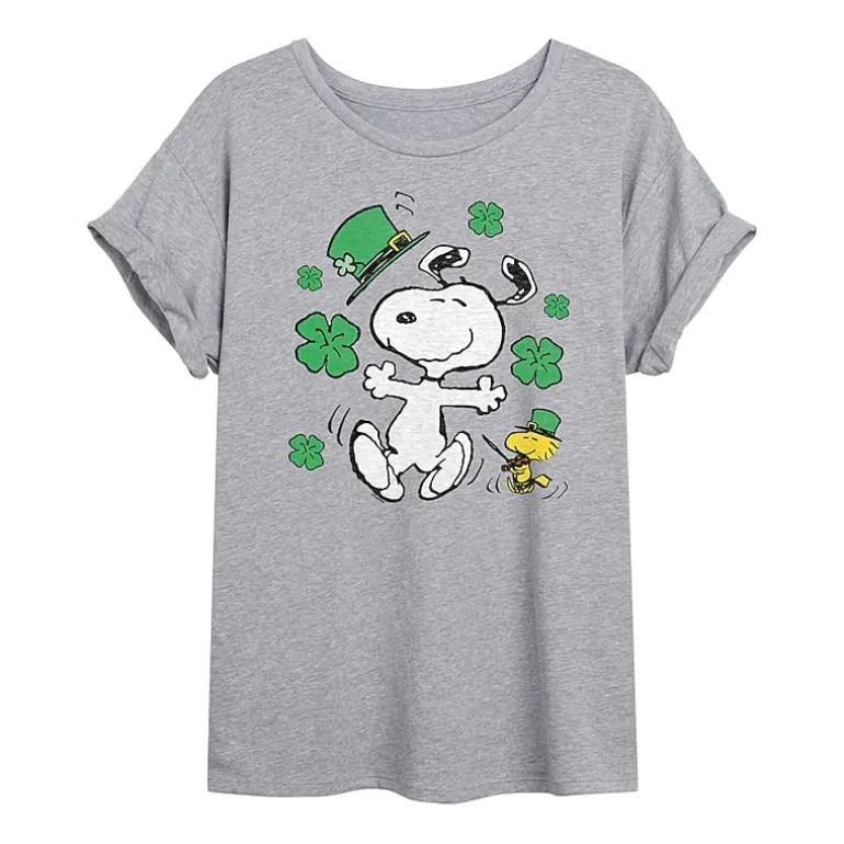 Womens Juniors Crew Neck Short Sleeve Regular Fit Peanuts Snoopy Graphic T-Shirt