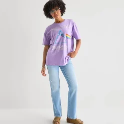 Womens Juniors Crew Neck Short Sleeve Oversized Pink Floyd Graphic T-Shirt