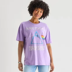 Womens Juniors Crew Neck Short Sleeve Oversized Pink Floyd Graphic T-Shirt