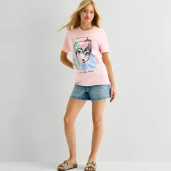 Womens Juniors Crew Neck Short Sleeve Loose Fit Tinker Bell Graphic T-Shirt