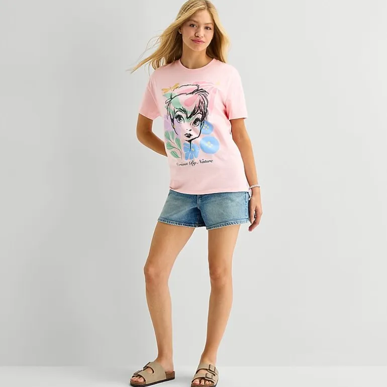Womens Juniors Crew Neck Short Sleeve Loose Fit Tinker Bell Graphic T-Shirt