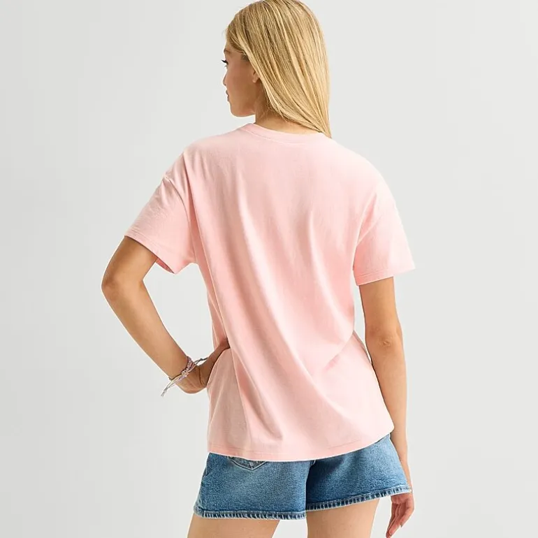 Womens Juniors Crew Neck Short Sleeve Loose Fit Tinker Bell Graphic T-Shirt
