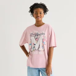 Womens Juniors Crew Neck Short Sleeve Oversized Mickey Mouse Graphic T-Shirt