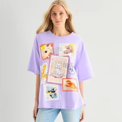 Womens Juniors Crew Neck Short Sleeve Loose Fit The Aristocats Graphic T-Shirt