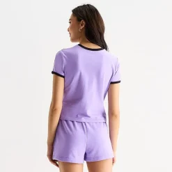 Womens Juniors Crew Neck Short Sleeve Fitted Kuromi Graphic T-Shirt