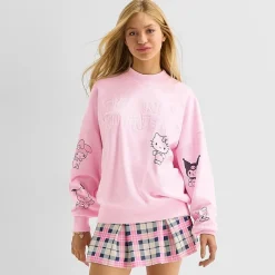 Womens Juniors Mock Neck Long Sleeve Hello Kitty Sweatshirt