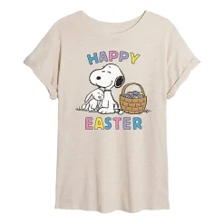 Womens Juniors Scoop Neck Short Sleeve Oversized Peanuts Snoopy Graphic T-Shirt
