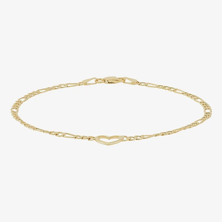 Womens 14K Gold Heart Charm Bracelet