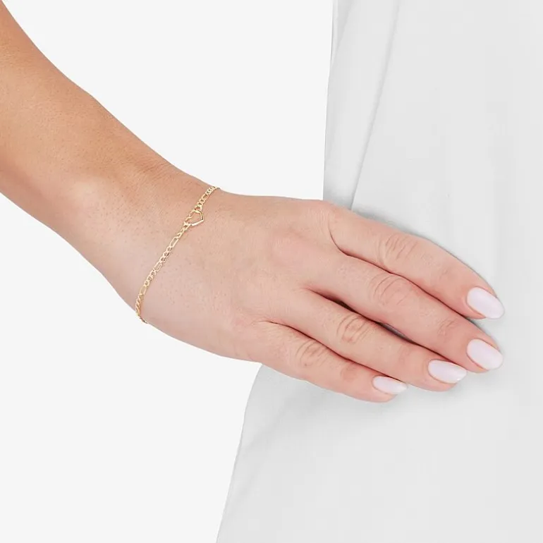 Womens 14K Gold Heart Charm Bracelet