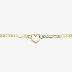 Womens 14K Gold Heart Charm Bracelet