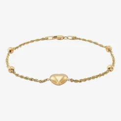 Womens 10K Gold Hollow Heart 7.5 Inch Link Bracelet