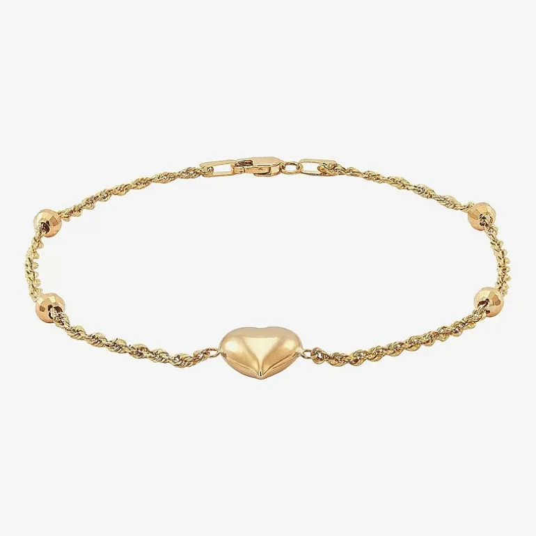 Womens 10K Gold Hollow Heart 7.5 Inch Link Bracelet