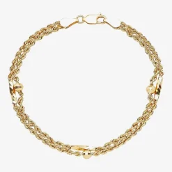 Womens 10K Gold Hollow Heart 7.5 Inch Link Bracelet