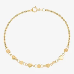 Womens 14K Gold Hollow Heart 7 Inch Link Bracelet
