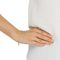 Womens 14K Gold Hollow Heart 7 Inch Link Bracelet
