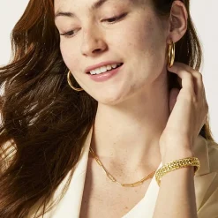 Womens 10K Gold Hollow Link Chain Bracelet