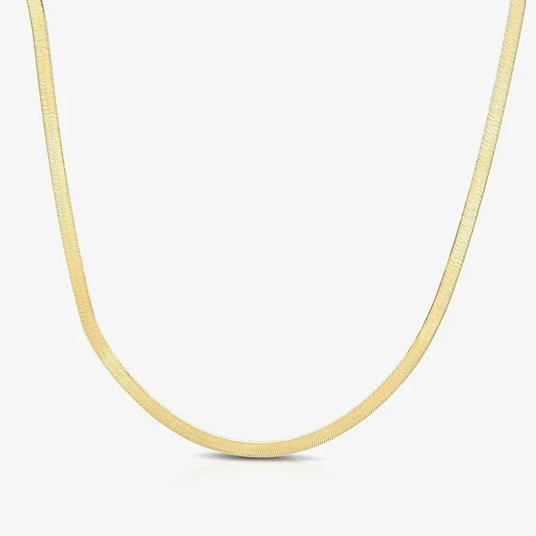 Womens 14K Gold 16 Inch Herringbone Chain Necklace