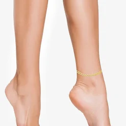 Womens 10K Gold 9 Inch Hollow Curb Ankle Bracelet