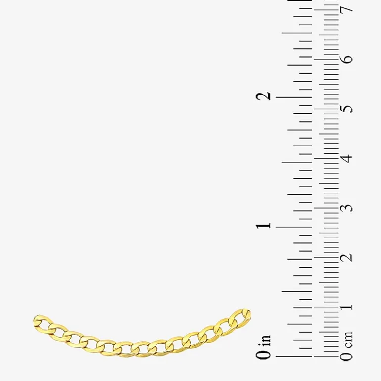 Womens 10K Gold 9 Inch Hollow Curb Ankle Bracelet