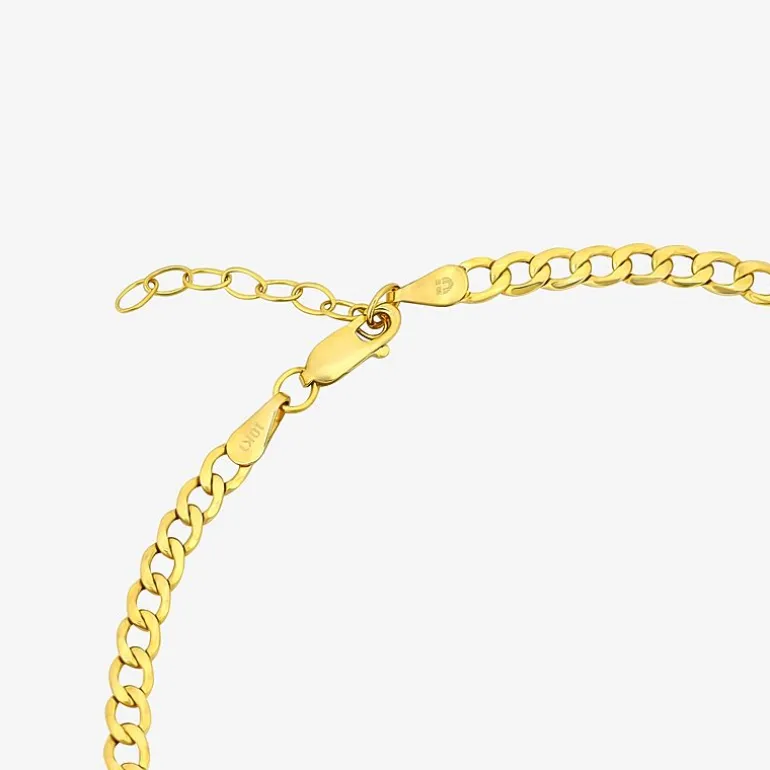 Womens 10K Gold 9 Inch Hollow Curb Ankle Bracelet