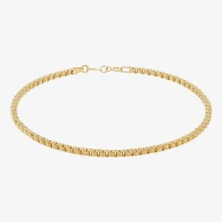 Womens 14K Gold 10 Inch Hollow Link Ankle Bracelet