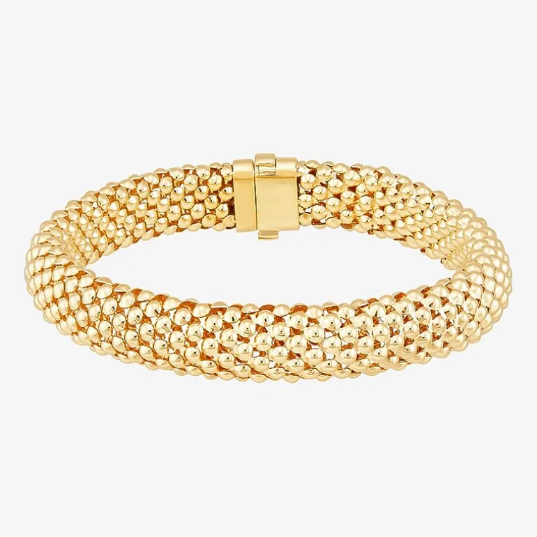 Womens 14K Gold 7.25 Inch Hollow Popcorn Chain Bracelet