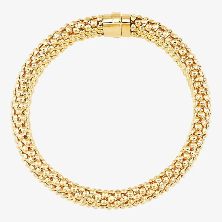 Womens 14K Gold 7.25 Inch Hollow Popcorn Chain Bracelet