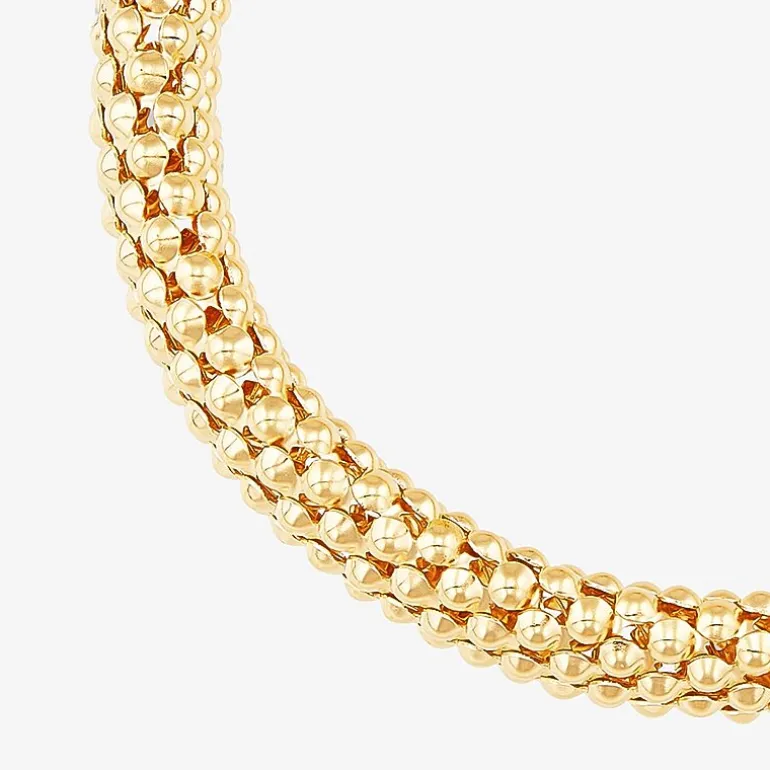 Womens 14K Gold 7.25 Inch Hollow Popcorn Chain Bracelet