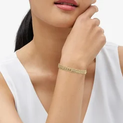 Womens 14K Gold 7.5 Inch Hollow Rope Chain Bracelet