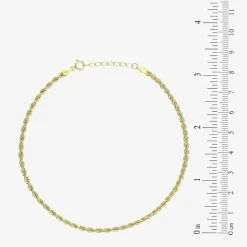 Womens 10K Gold 9 Inch Hollow Rope Ankle Bracelet