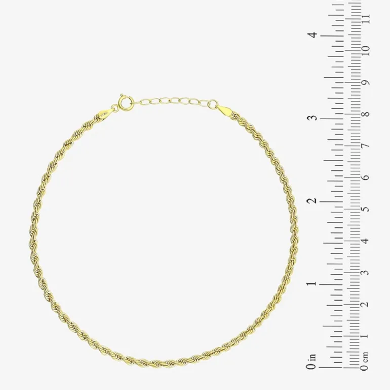 Womens 10K Gold 9 Inch Hollow Rope Ankle Bracelet