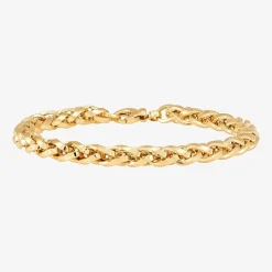 Womens 14K Gold 7.5 Inch Hollow Wheat Chain Bracelet