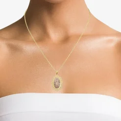 Womens 14K Gold Lady of Guadalupe Oval Pendant