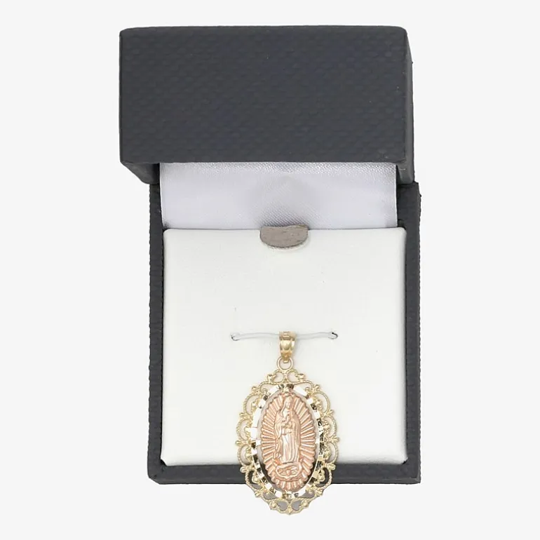 Womens 14K Gold Lady of Guadalupe Oval Pendant
