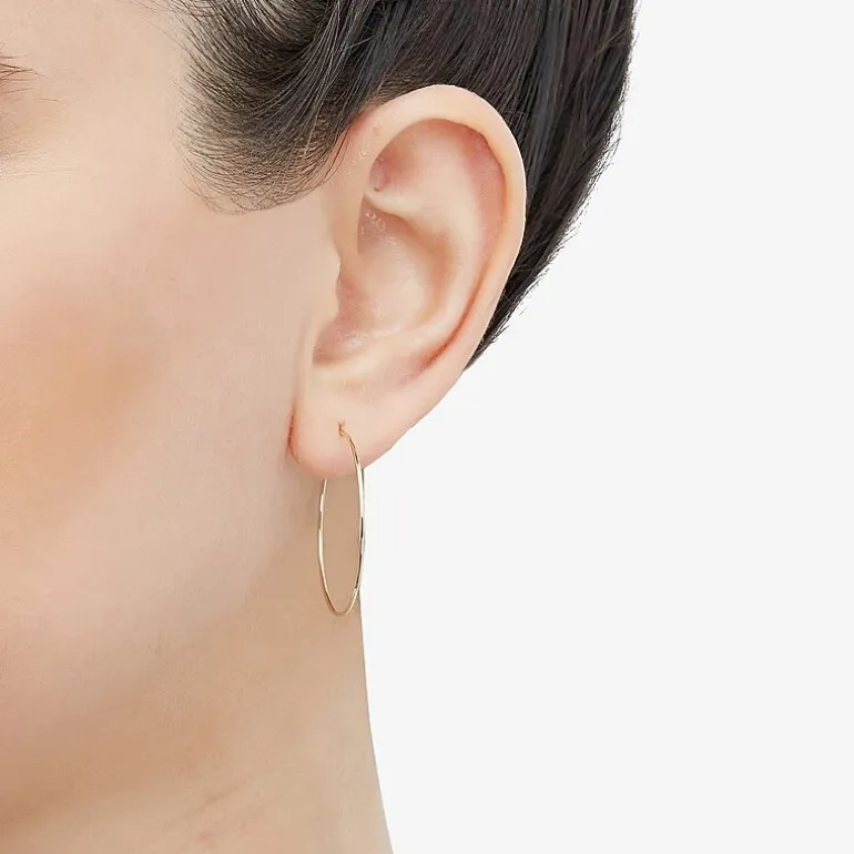 Womens 14K Gold 30mm Circle Round Hoop Earrings