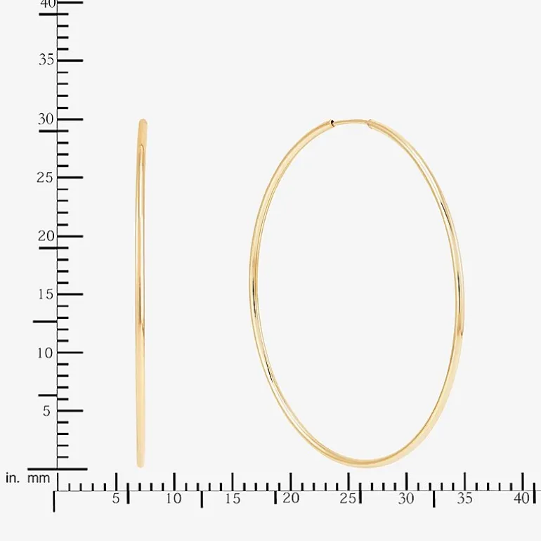Womens 14K Gold 30mm Circle Round Hoop Earrings