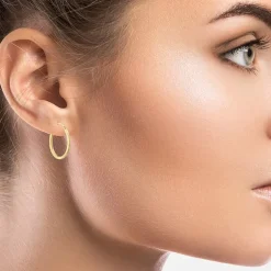 Womens 14K Gold 20mm Oval Hoop Earrings